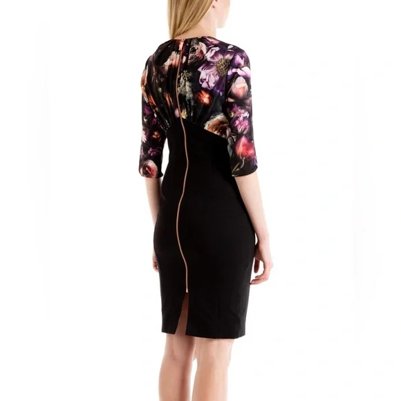 Ted Baker Hounest Shadow Floral Gathered Dress Sz 2 US Sz 6 - Picture 2 of 11